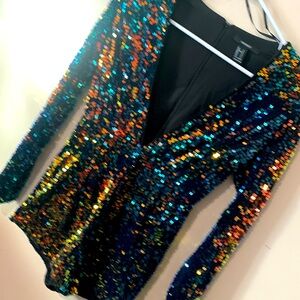 Forever 21 sequined long sleeve body suit/romper